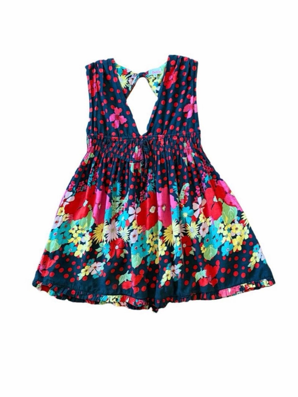 Vintage Floral Polka Dot Babydoll Mini Dress M